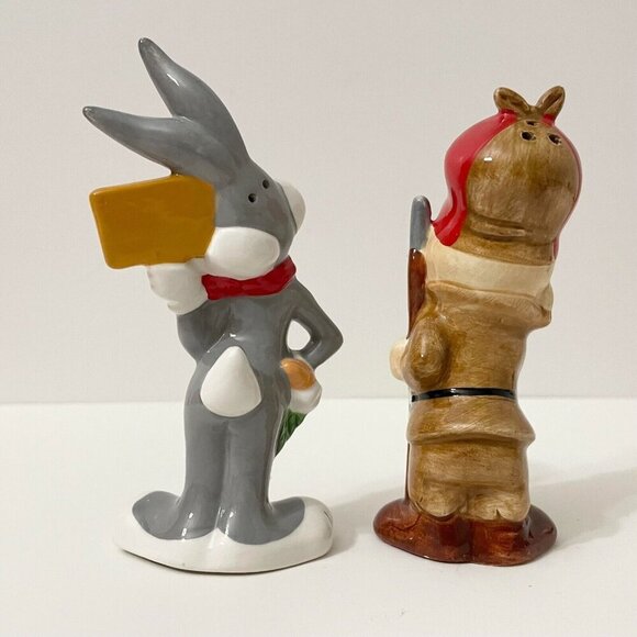 1993 Warner Bros Bugs Bunny and Elmer Fudd Duck Season Salt Pepper Shakers Flaws - Picture 2 of 16